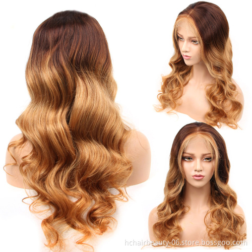 Ombre 4/27  Lace Front Wig Brazilian Remy Human Hair  Wigs Ombre 4/27 Body Wave Lace Front Wig Pre Plucked Highlights